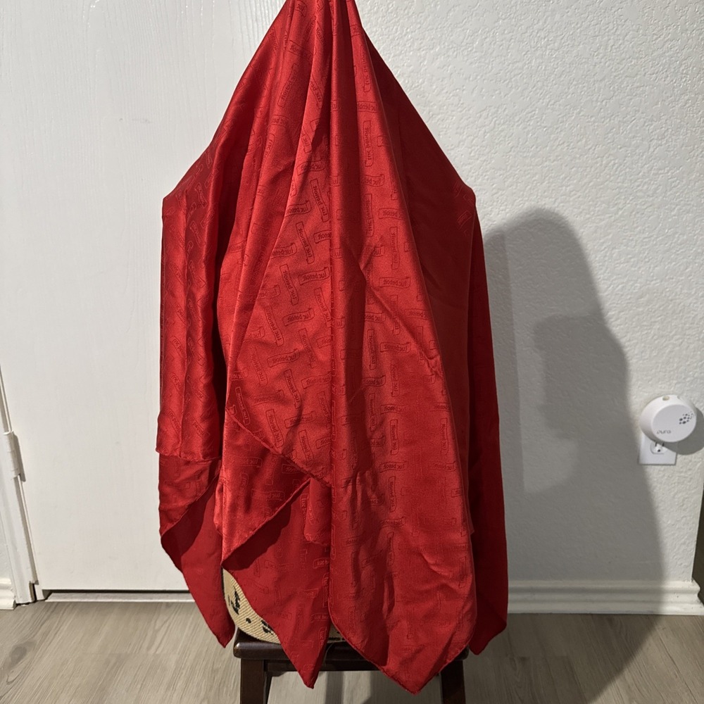 Rare! Luc Benoit Vintage 100% Silk 43"x43" Red Logo Scarf Wrap Italy Hand Rolled